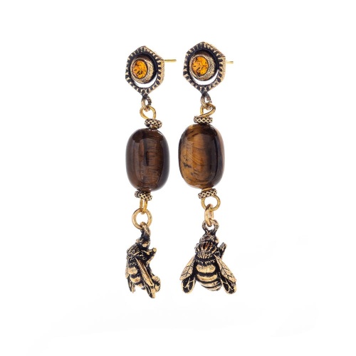 Серьги Alcozer&J, тигровый глаз, цитрин, AL-O48BE23-R золотистый