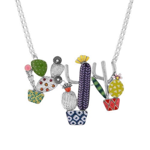 Колье TARATATA, Cactus, с цветной смолой и стеклянными бусинами, TT-E25-05109-10M серебристый