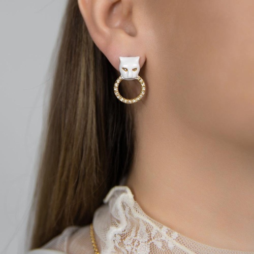 Серьги Polina Firenze, пантера с кристаллами и эмалью, PF26.1-OR2958 белый фото 2