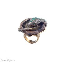 Кольцо Alcozer&J, змея, агат, изумруд, кристаллы Swarovski, AL-A128EY22 золотистый
