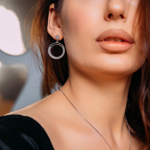 Серьги Fiore Luna Jet Nut+CRY, A2110NM-E02.4.1 BW/S фото 3