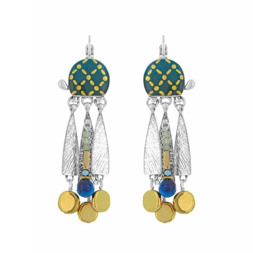 Серьги TARATATA, Galapagos, золотая краска, бусины гематита, нефрита, TT-E25-10702-107 зеленый