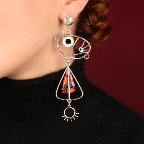 Серьги TARATATA, Filipendule, асимметрия, с цветной смолой и росписью, TT-T26-06927-10M серебристый фото 4