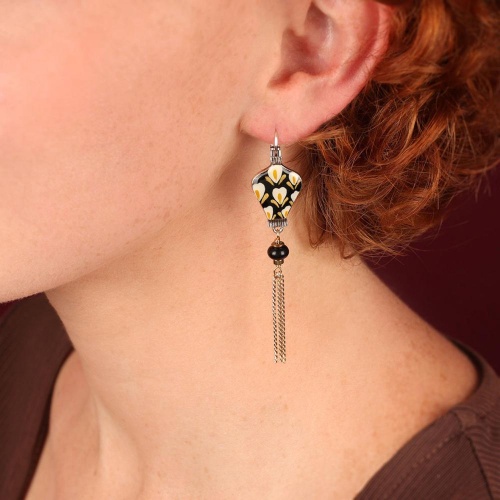 Серьги TARATATA, Etincelle, асимметрия, смола, бусина, гематит, TT-W25-08780-10M серебристый фото 2