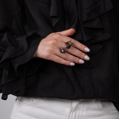 Кольцо Alcozer&J, жемчуг, гранат,кристаллы Swarovski,рубин, AL2406-A4374C золотистый фото 3