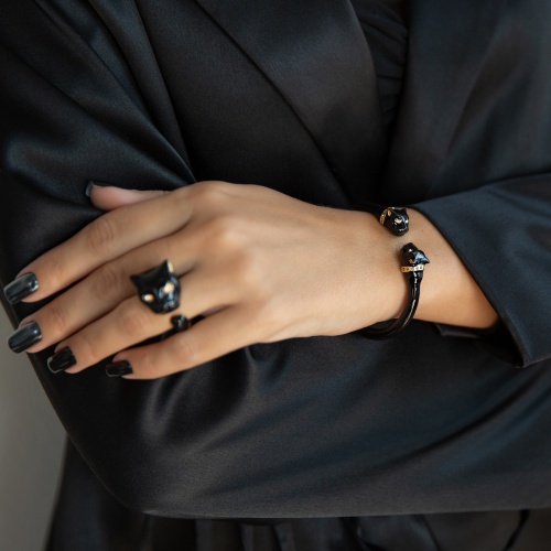 Браслет Polina Firenze, кафф, пантера с кристаллами и эмалью, PF26.1-BR2174 черный фото 3