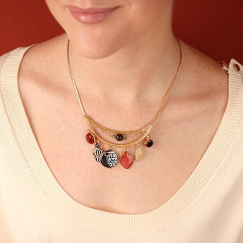 Колье TARATATA, Antique, сердолик, гематит, тигровый глаз, циозит, TT-H25-07112-20M золотистый фото 2