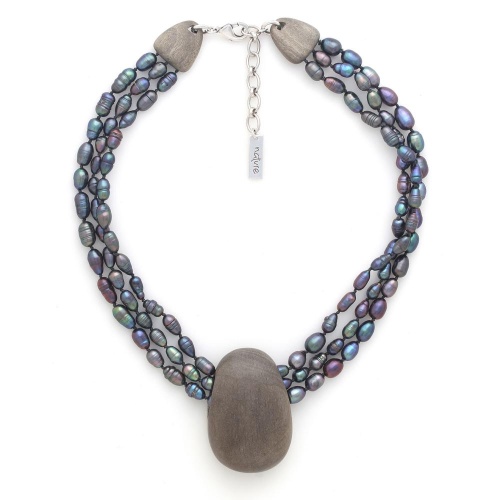 Колье Nature Bijoux, Pebble Beach, жемчуг и эбеновое дерево, NB25.2-15-43612 серый