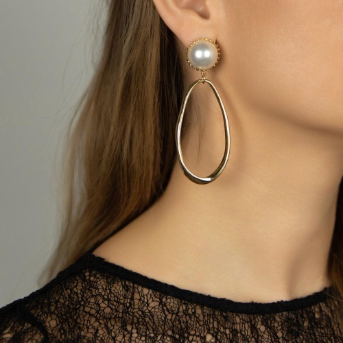 Серьги Moon Paris, Ringo, с жемчужной бусиной и овальной подвеской, MR-26.01-037 золотистый фото 2