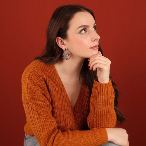 Серьги TARATATA, Woody, со смолой, бусинами и слюдяным порошком, TT-H24-10983-103 красный фото 2