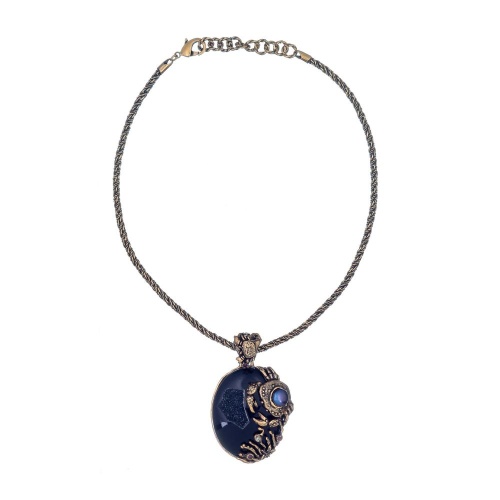 Колье Alcozer&J, друза агата,жемчуг,рубин,крист.Swarovski, AL-C168CH22 золотистый