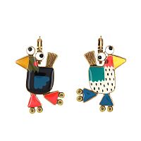 Серьги TARATATA, Roule ma poule, асимметрия, с цветной смолой и росписью, TT-T26-08739-30M бирюзовый