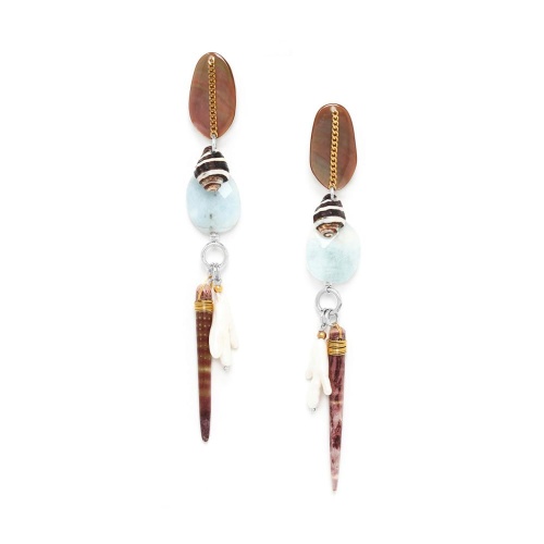 Серьги Nature Bijoux, Barbade, перламутр,ракушка,аквамарин,жемчуг,еж, NB22.1-12-77090 коричневый