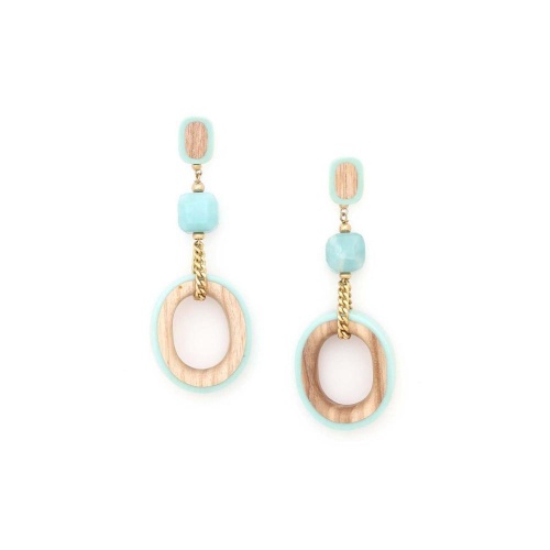 Серьги Nature Bijoux, Mississippi, с амазонитом, деревом и цветной эмалью, NB25.1-12-79960 бирюзовый