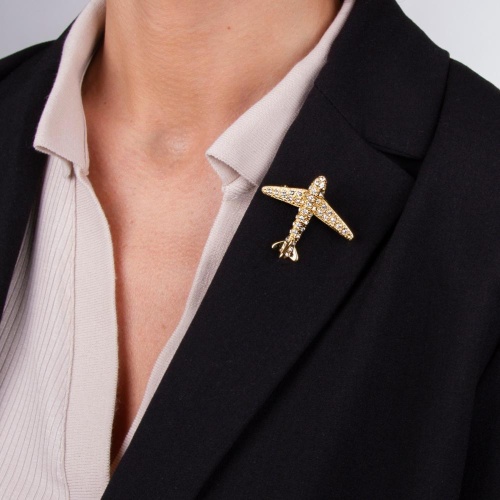 Брошь Moon Paris, Nord, самолёт, с кристаллами, MoS-22.03-020 золотистый фото 3