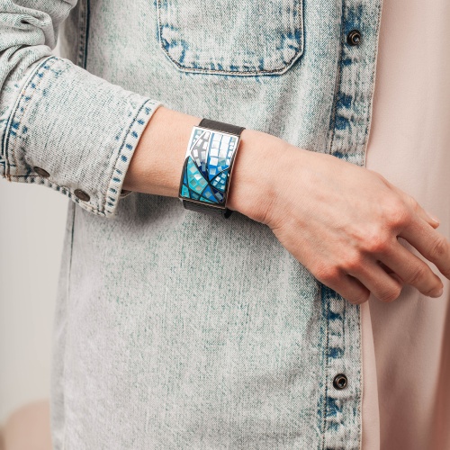 Браслет Fiore Luna на кожаном черном ремешке, CB01156-7 BL/S фото 2