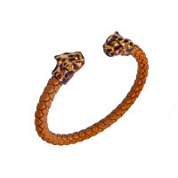 Браслет Polina Firenze, кафф,ягуар с кристаллами, эмалью и кожей, PF25.2-BR4334 коричневый