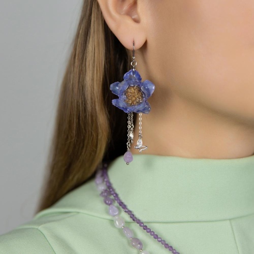 Серьги Lanzerotti, Erbario, с аметистом, кристаллами и цветком, LZ-26.02-059 сиреневый фото 2