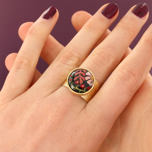 Кольцо TARATATA, Frida, разъемное, с цветной смолой и узорами, TT-H25-06420-20M золотистый фото 2