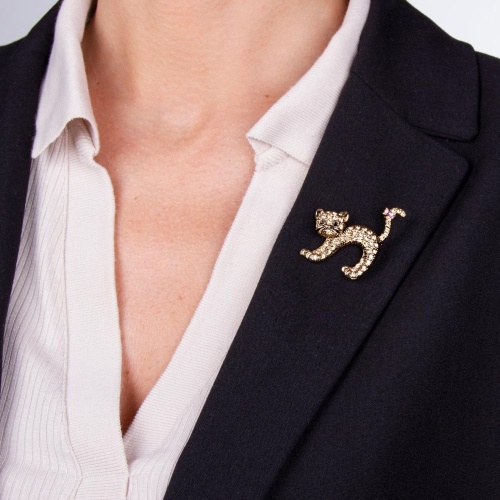 Брошь Moon Paris, Nord, кошка, с кристаллами, MoS-22.03-043 золотистый фото 3