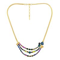 Колье TARATATA, Chardon bleu, со смолой, бусинами и тигровым глазом, TT-H24-09114-204 синий