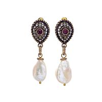 Серьги Alcozer&J, жемчуг, гранат, кристаллы Swarovski, AL-O58AM24-R белый