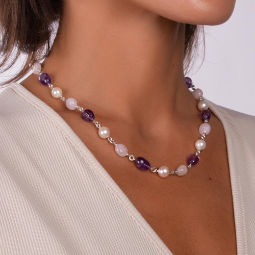 Колье Lanzerotti, Monroe, морганит, аметист, жемчуг, LZ-23.07-296 фиолетовый фото 3