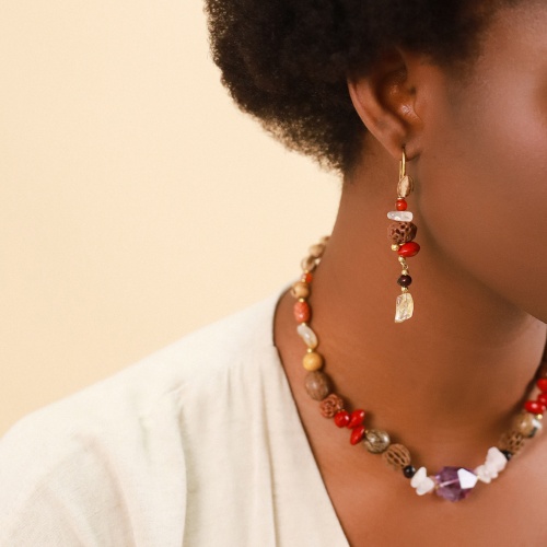 Серьги Nature Bijoux, Bangalore, рудракша,цитрин,агат,кварц,плоды дерева, NB23.2-12-79083 коричневый фото 5