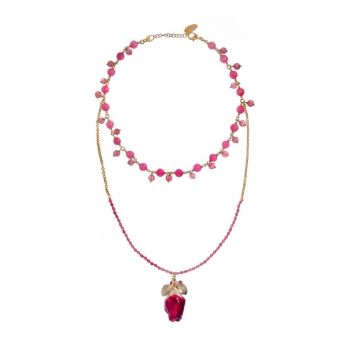 Колье Lanzerotti, Erbario, агат, клубничный кварц, циркон, роза, LZ-26.02-032 розовый