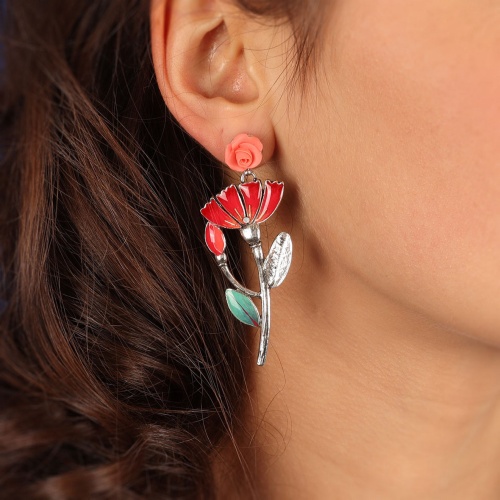 Серьги TARATATA, Folk, цветок из полимерной глины,смола, стразы, TT-H23-03931-10M серебристый фото 5