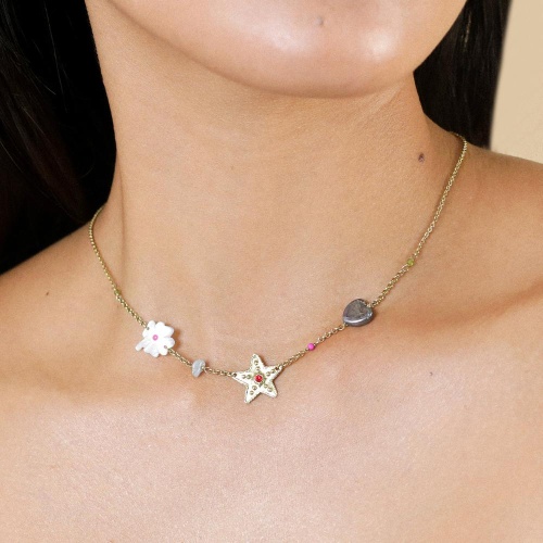 Колье Franck Herval, Angelica, жемчуг, перламутр, аквамарин, бусины, FH25.2-15-64373 золотистый фото 3