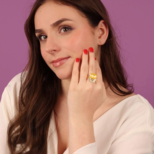 Кольцо TARATATA, Crocus, разъемное,цветная смола и микрошарики, TT-H24-02409-20Y желтый фото 3