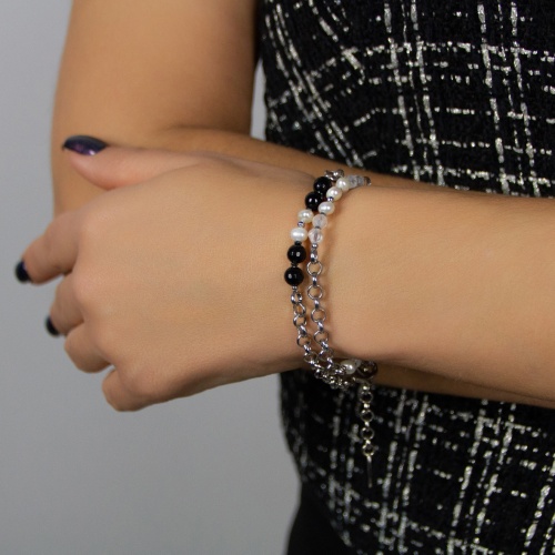 Браслет Lanzerotti, Pianoforte, в несколько оборотов, жемчуг, оникс, LZ-26.01-005 черный фото 2