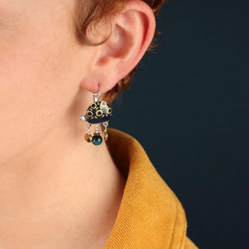 Серьги TARATATA, Galapagos, золотая краска, бусины гематита, нефрита, TT-E25-10796-104 синий фото 2