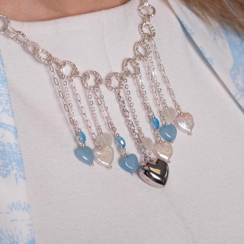Колье Lanzerotti, Marino, с агатом, жемчугом и кошачьим глазом, LZ-25.06-182 голубой фото 3