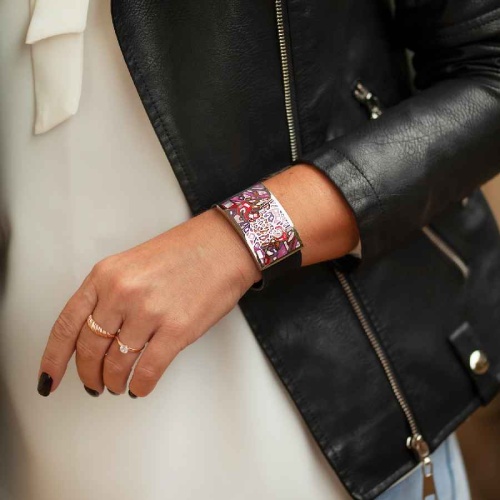 Браслет Fiore Luna на кожаном черном ремешке, CB01367-4 V фото 2