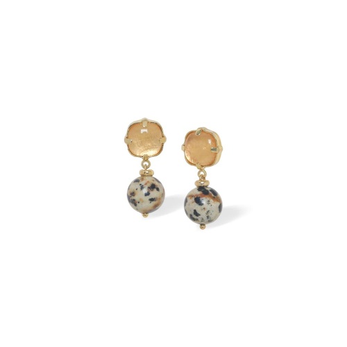 Серьги Nature Bijoux, Kinshasa, ракушка Capiz в смоле, далматинская яшма, NB26.2-12-90858 золотистый