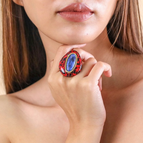 Кольцо Nature Bijoux, Vesuvio, дюмортьерит, уголь в смоле, перламутр, NB24.2-19-25265 красный фото 3