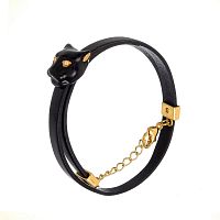 Браслет Polina Firenze, кожаный, пантера с кристаллами и эмалью, PF26.1-BR2970 черный