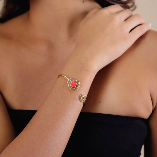 Браслет Franck Herval, Camelia, кафф, кристалл Swarovski, цветная эмаль, FH24.2-13-72802 золотистый фото 3