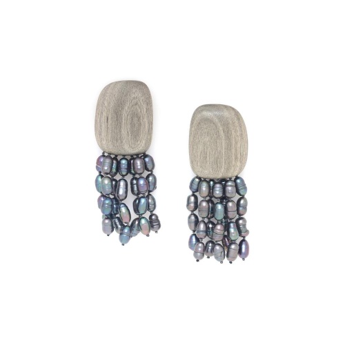 Серьги Nature Bijoux, Pebble Beach, из эбенового дерева, с жемчугом, NB25.2-12-90370 серый фото 2