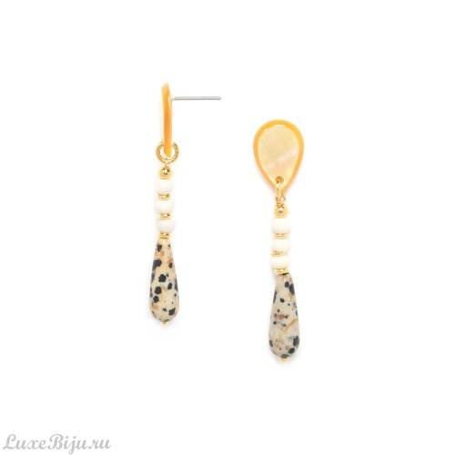 Серьги Nature Bijoux, Karakorum, перламутр,кость,далматинская яшма, NB22.1-12-77312 золотистый фото 2