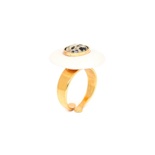 Кольцо Nature Bijoux, Karakorum, разъемное, кость, далматинская яшма, NB22.1-19-24390 белый фото 4
