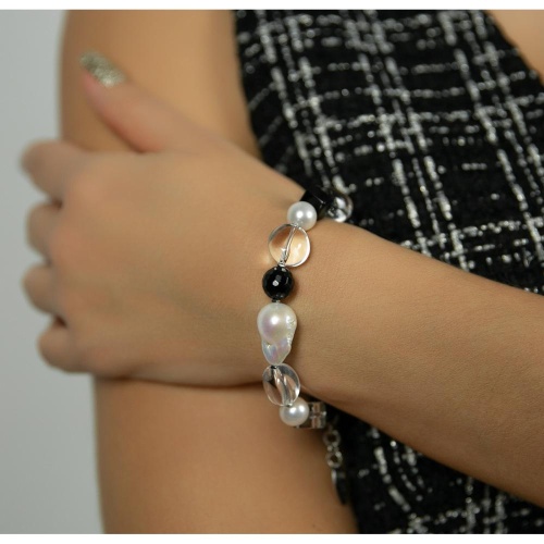 Браслет Lanzerotti, Pianoforte, жемчуг, оникс, хрусталь, гематит, LZ-25.12-380 черный фото 2