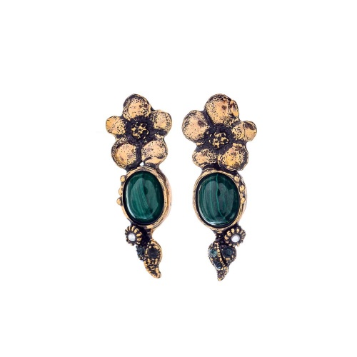 Серьги Alcozer&J, с малахитом, жемчугом и изумрудом, AL2512-O88DW25 зеленый