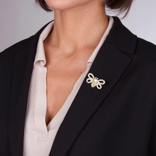 Брошь Moon Paris, Nord, мотылёк, с кристаллами, MoS-22.03-018 золотистый фото 4