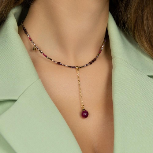 Колье Lanzerotti, Erbario, гранат, жемчуг, гематит, кристалл, роза, LZ-26.02-044 бордовый фото 3