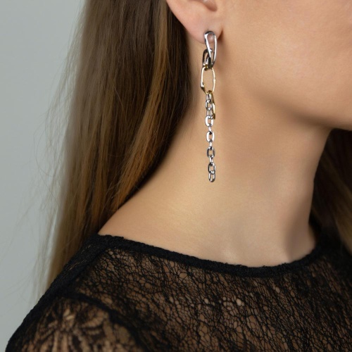 Серьги Moon Paris, Ringo, биколорные с цепью, MR-26.01-025 серебристый фото 2