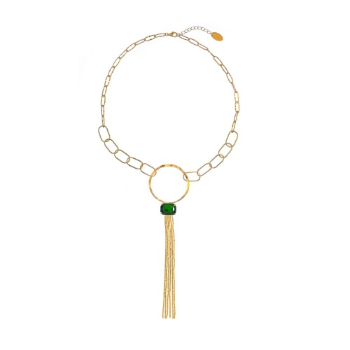 Колье Catherine Bijoux, Crystal diva, с кристаллом и цепями, CB25.1-5280AG зеленый