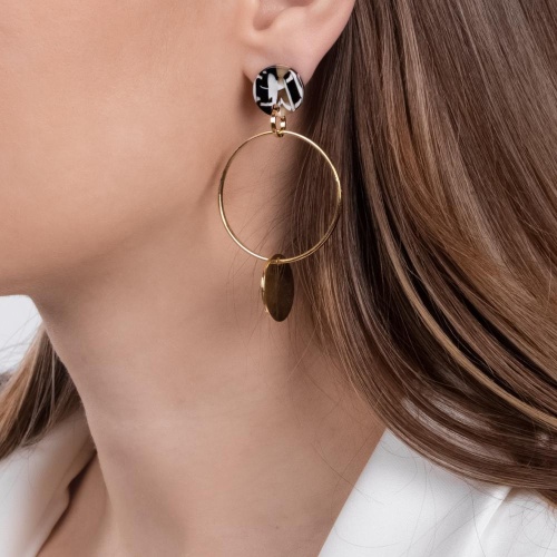 Серьги Nuance, асимметричные, с кольцом и диском, NFN-24.04-061 золотистый фото 3